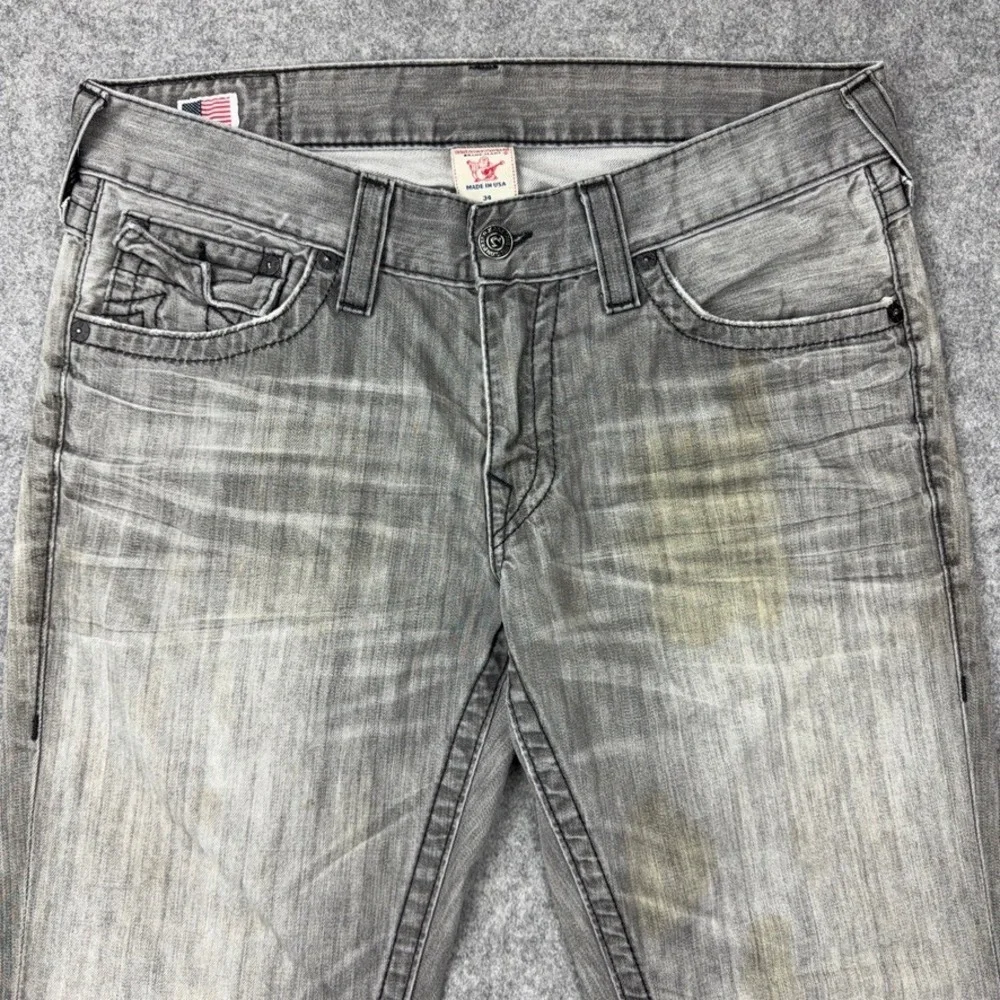 VTG True Religion Jeans Mens 34x32 Gray Ricky Straight Leg Denim Streetwear USA